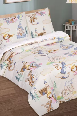 КПБ поплин 1,5 сп. с 1 нав. 70*70 с детским рисунком (молния) - Воздушный замок