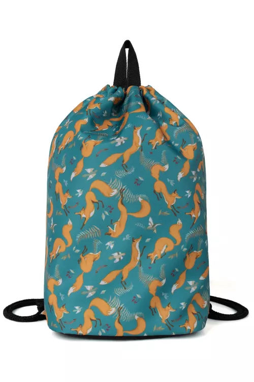 Мешок для обуви объемный Лисы, зеленый фон