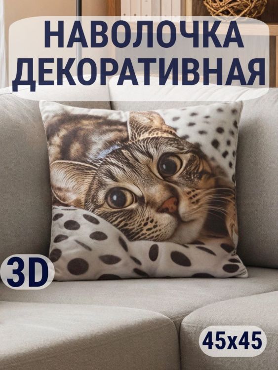 Наволочка декоративная Кот/горох 3D