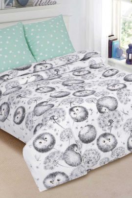 КПБ поплин 1,5 сп. с 1 нав. 70*70 с детским рисунком (молния) - Ежата