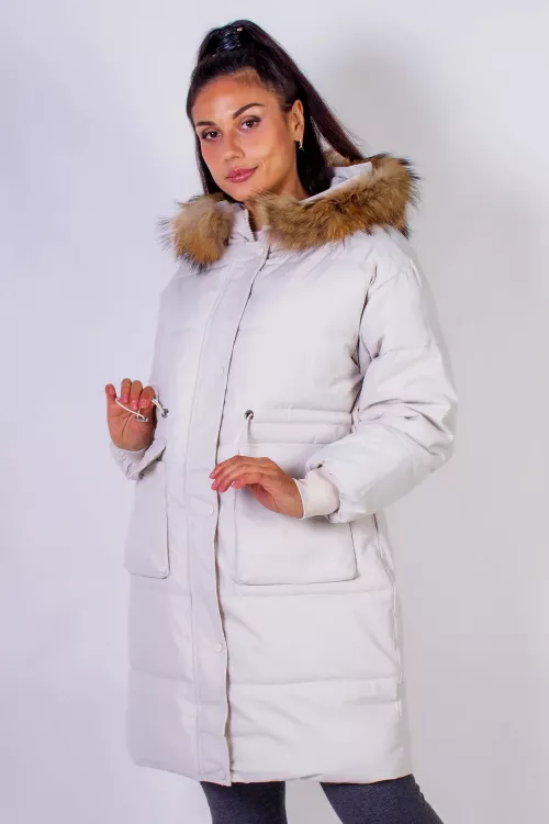 Зимняя удлиненная парка с капюшоном натуральный мех арт.617