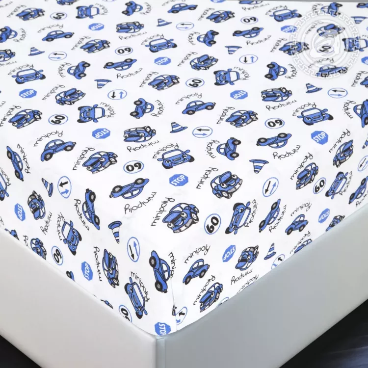 Простыня на резинке "Машинки синие" 250 60*120*10 250