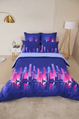 Постельное белье зима-лето из поплина с простыней на резинке - Сити Найт