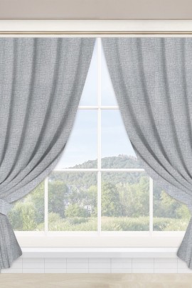 Шторы для кухни с подхватом Лен серый Ш.145.180 145*180 Ш.145.180