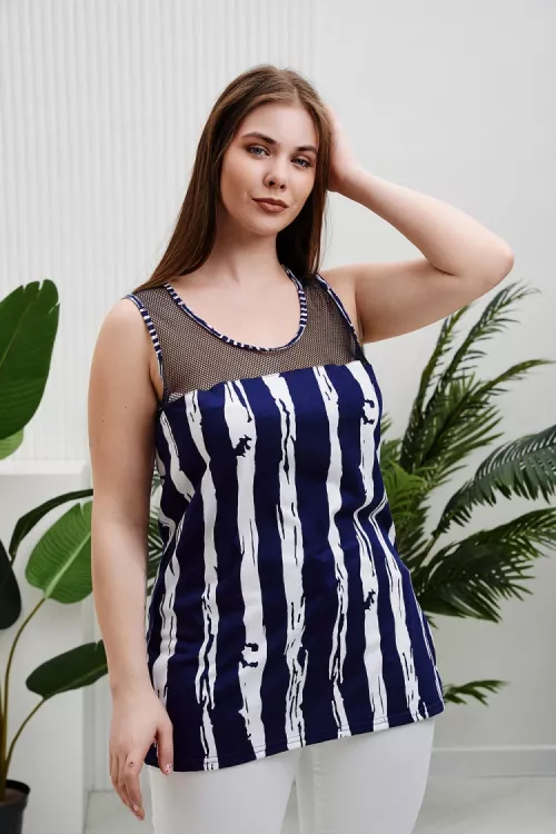 Майка 9126 полоса, синяя сетка последний размер